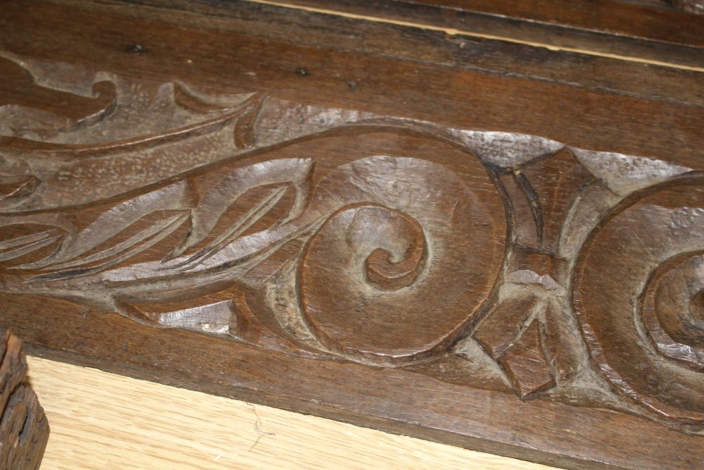 Three 19th century Continental carved oak corbels, carved with lion masks and a pair of scroll and dragon carved frieze panels